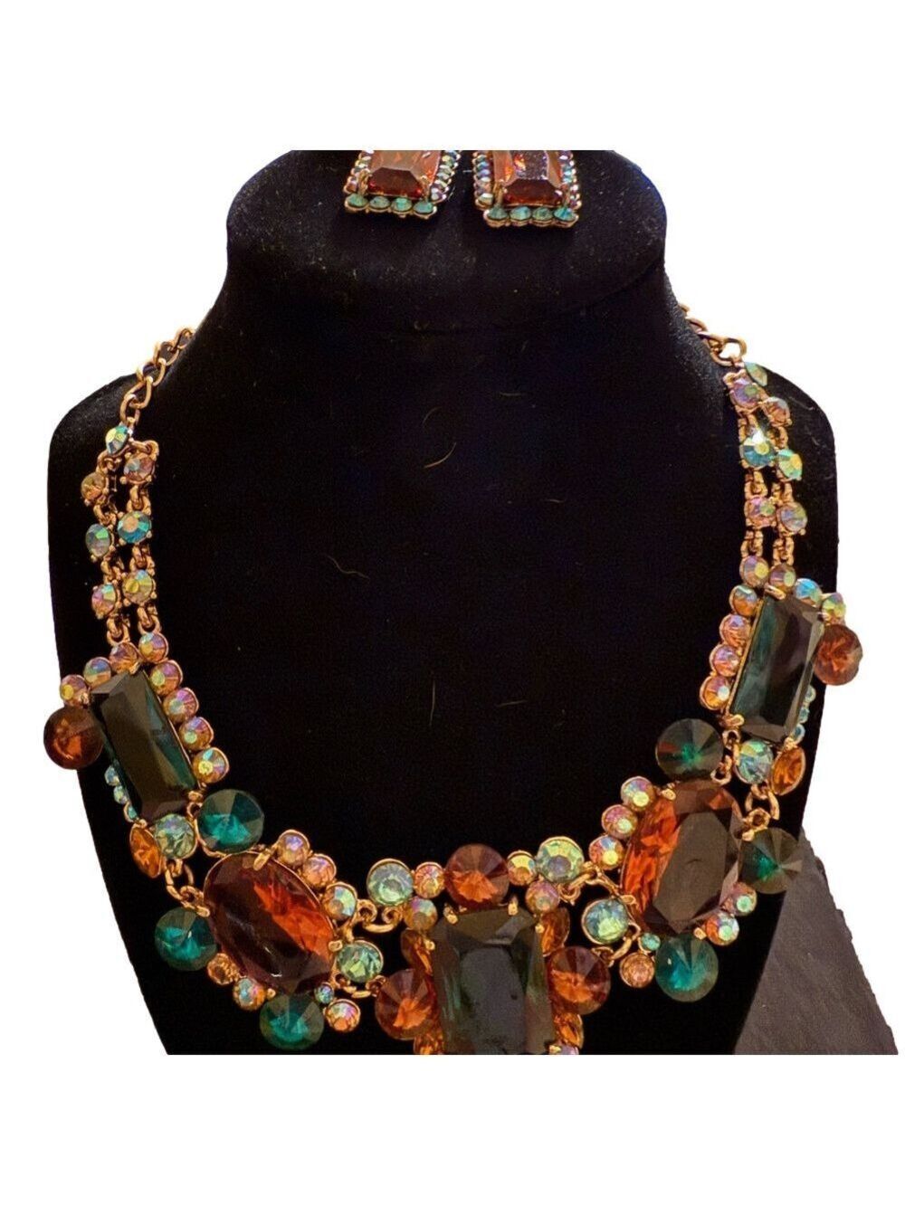 Elegant Multicolor Statement Necklace and Earring Set NWOT